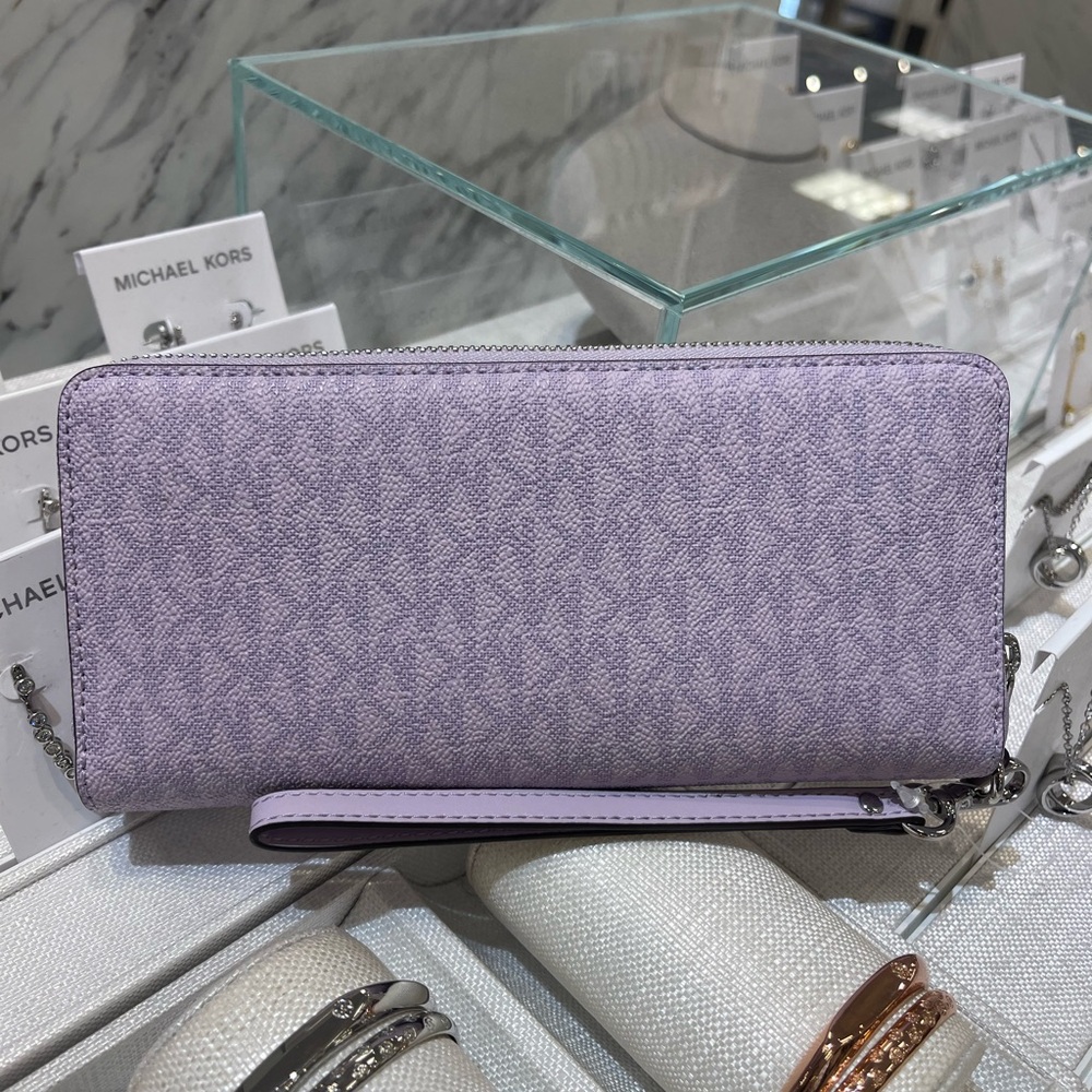 MICHAEL KORS Jet Set Large Signature Logo Continental Wallet Wristlet Lt Quartz - Picture 7 of 16